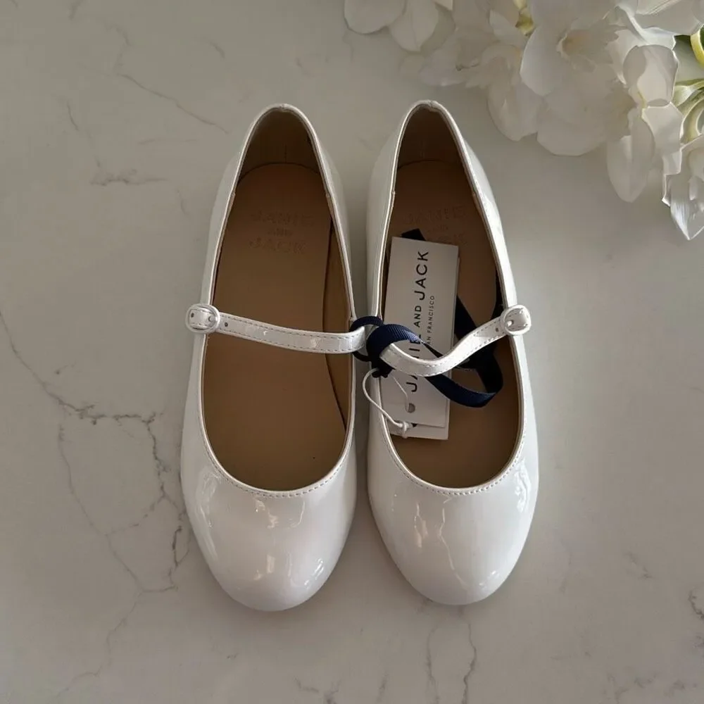 Janie and Jack Mary Jane Flat in White Size 1K